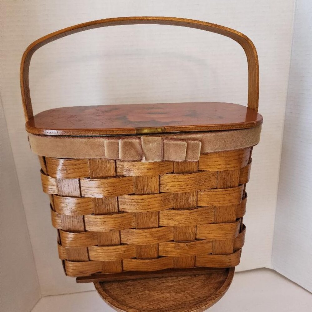 A Vtg. Decoupage Original Floral Weaved Wooden Bag Purse 8 1/2"×11"×4 Basket